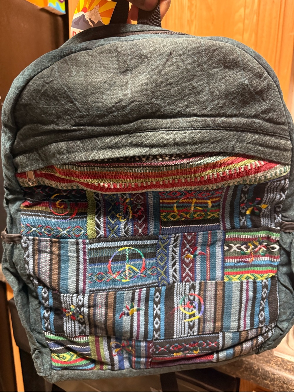 Rising International Nepal Patchwork Peace Sign Backpack NWT